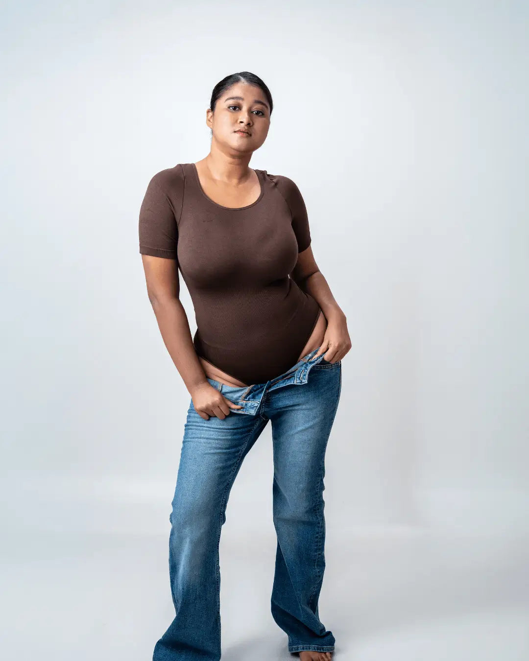 Scoop Neck Shapewear Bodysuit - Half Sleeves