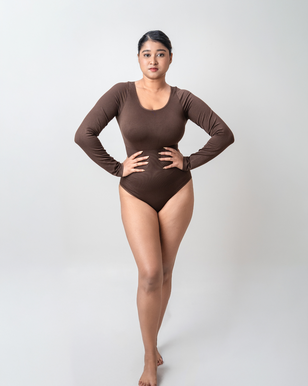 Scoop Neck Shapewear Bodysuit - Full Sleeves