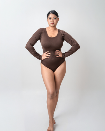 Scoop Neck Shapewear Bodysuit - Full Sleeves
