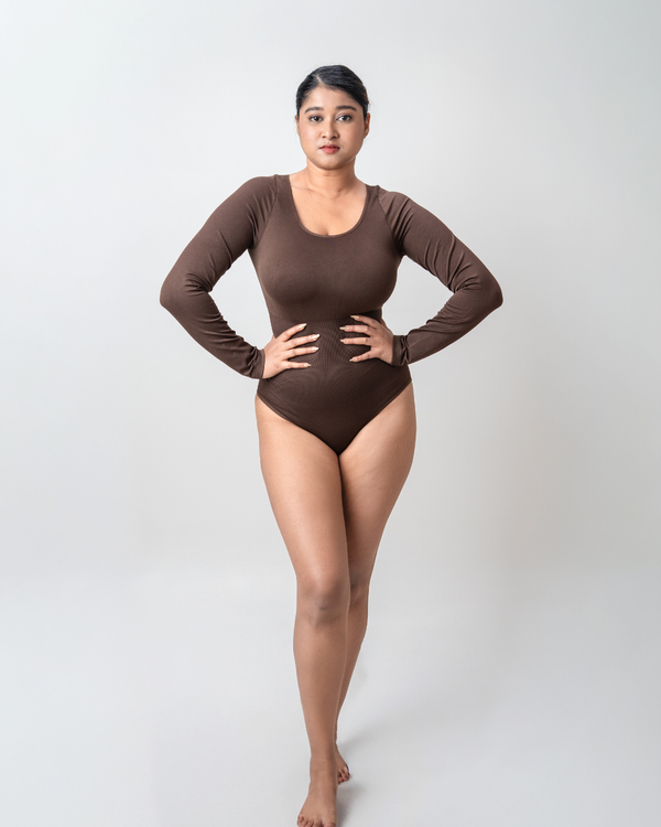 Scoop Neck Shapewear Bodysuit - Full Sleeves