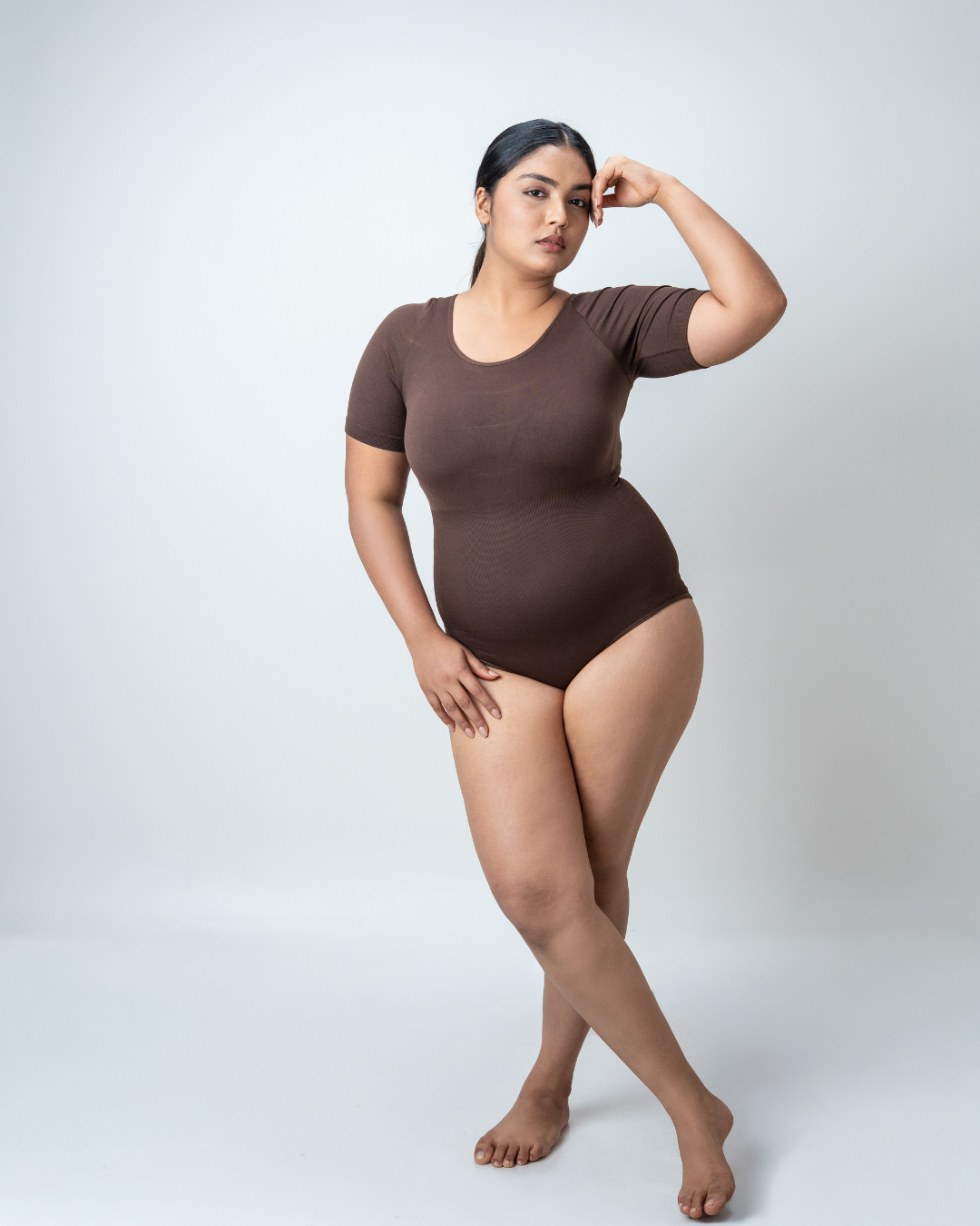 Scoop Neck Shapewear Bodysuit - Half Sleeves