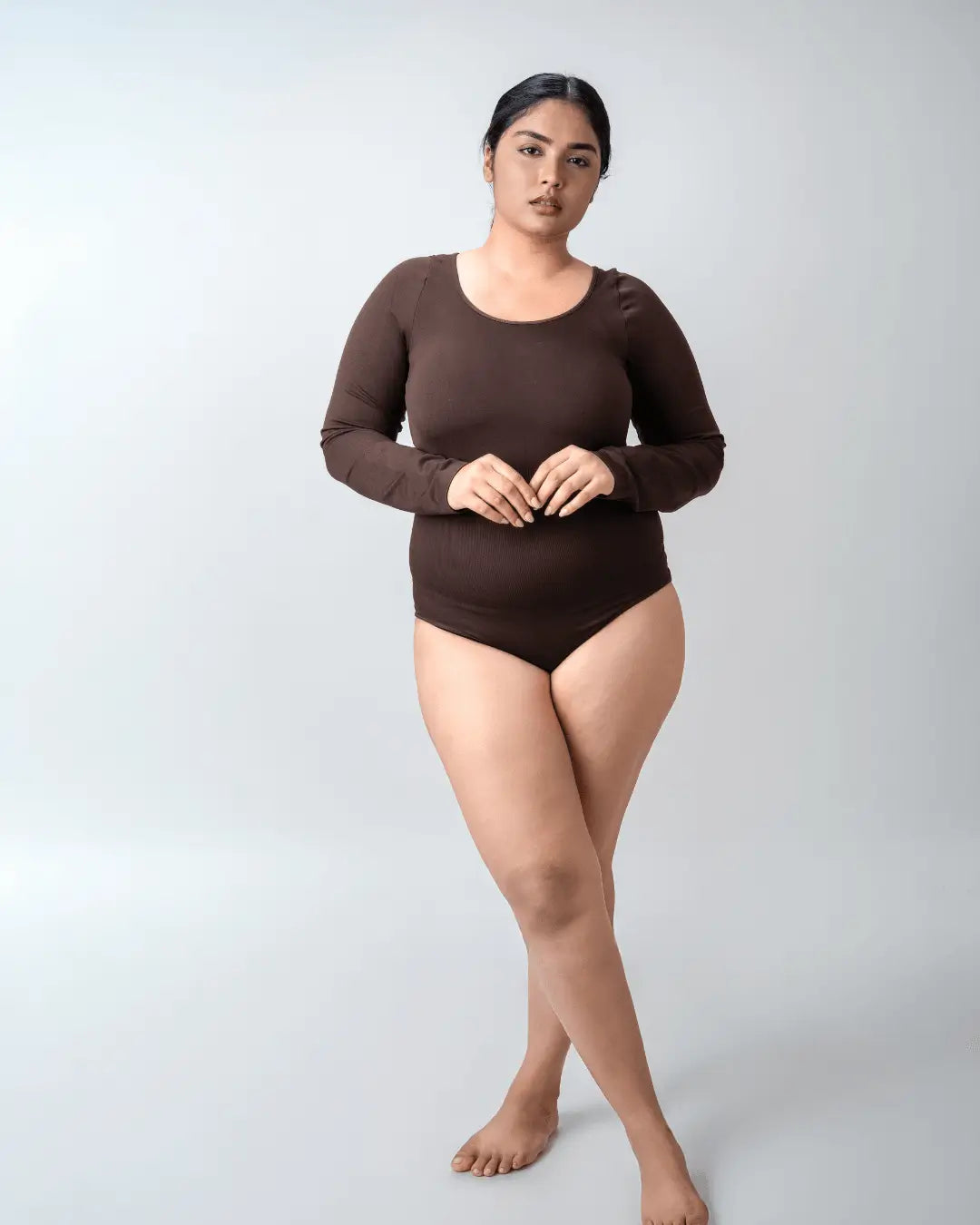 Scoop Neck Shapewear Bodysuit - Full Sleeves