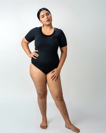 The Luxe Patch Shapewear Bodysuit - Half Sleeves