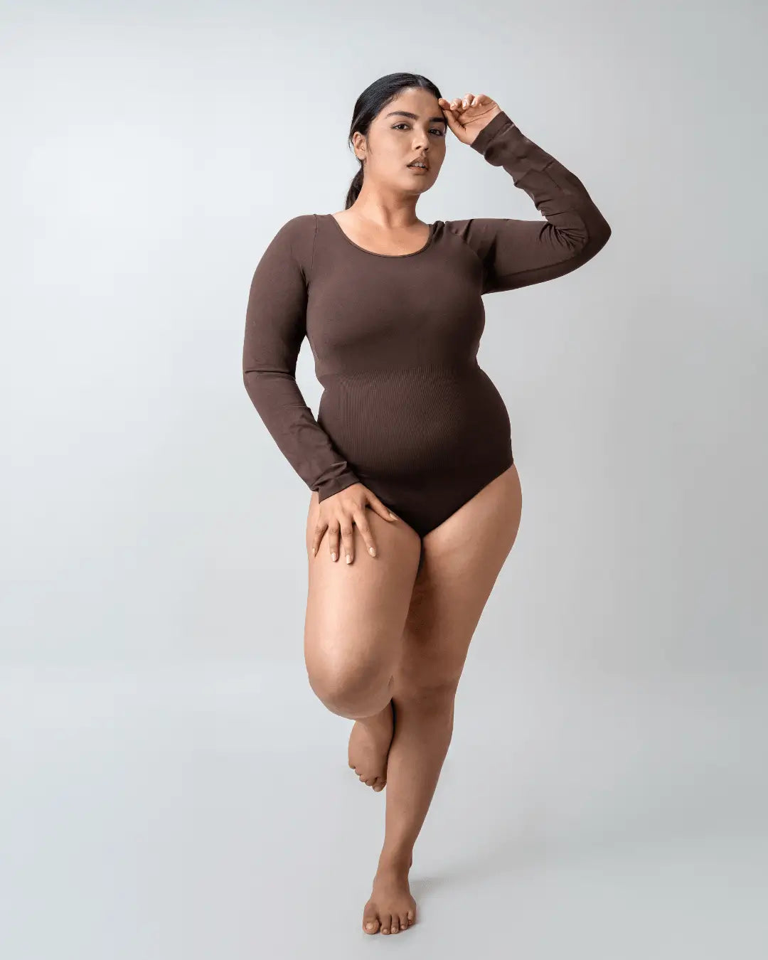 Scoop Neck Shapewear Bodysuit - Full Sleeves