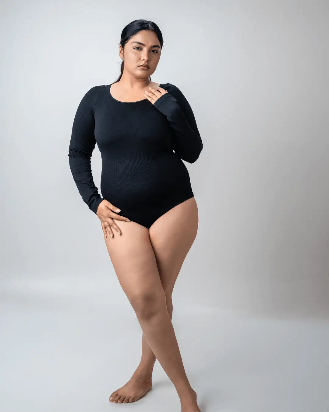Scoop Neck Shapewear Bodysuit - Full Sleeves