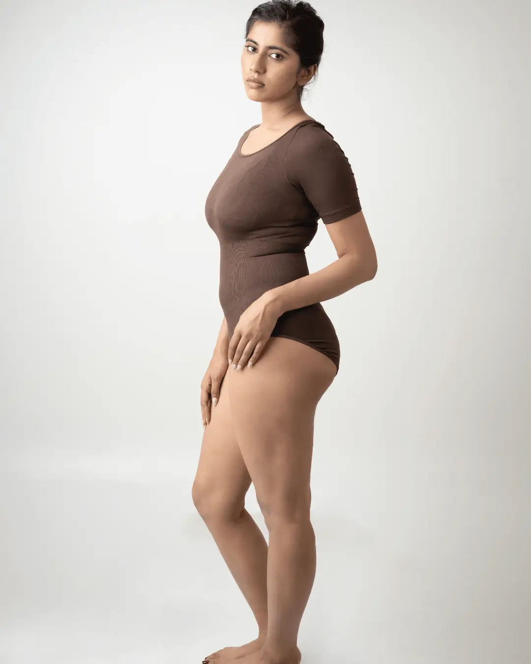 Scoop Neck Shapewear Bodysuit - Half Sleeves