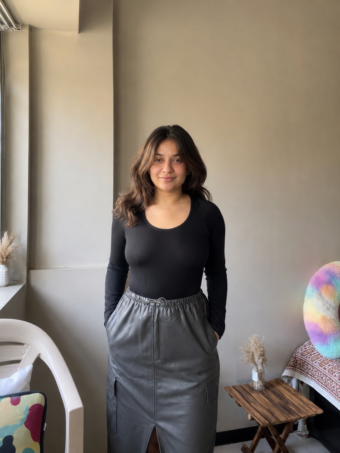 Scoop Neck Built-In Shapewear Bodysuit — Full Sleeve