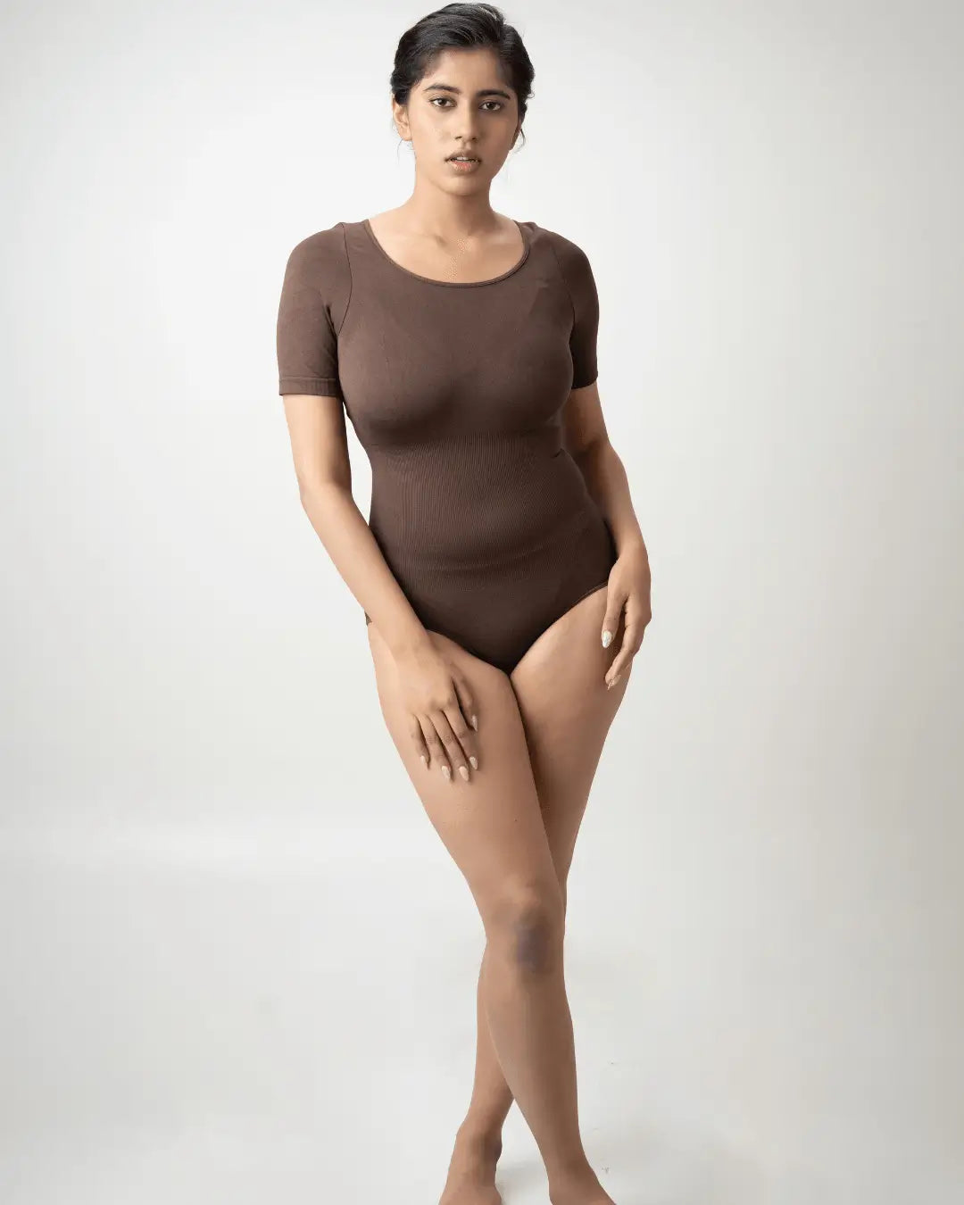 Scoop Neck Shapewear Bodysuit - Half Sleeves