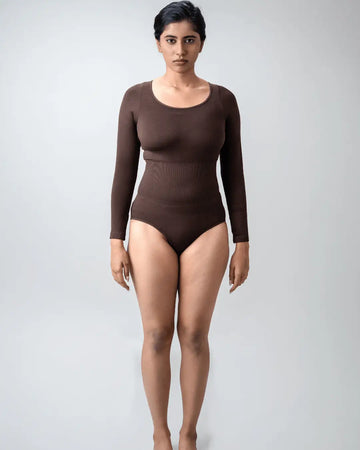Scoop Neck Shapewear Bodysuit - Full Sleeves