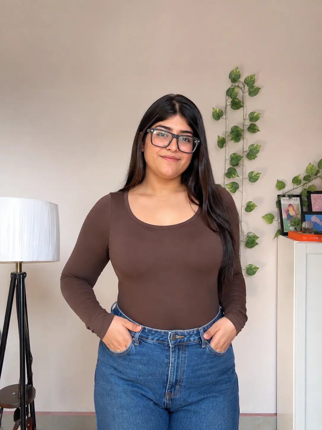 Scoop Neck Built-In Shapewear Bodysuit — Full Sleeve