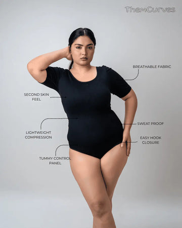 Scoop Neck Shapewear Bodysuit - Half sleeve ThemCurves