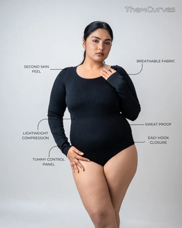 Scoop Neck Shapewear Bodysuit - Full Sleeves