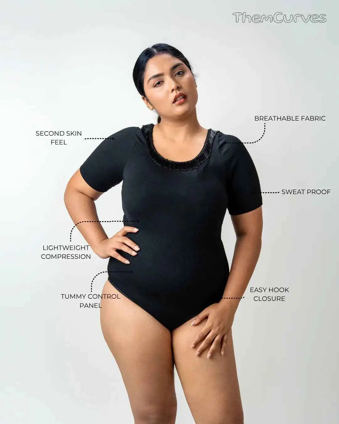 The Luxe Patch Shapewear Bodysuit - Half Sleeves