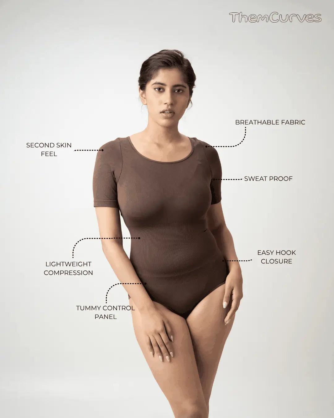 Scoop Neck Shapewear Bodysuit - Half Sleeves ThemCurves