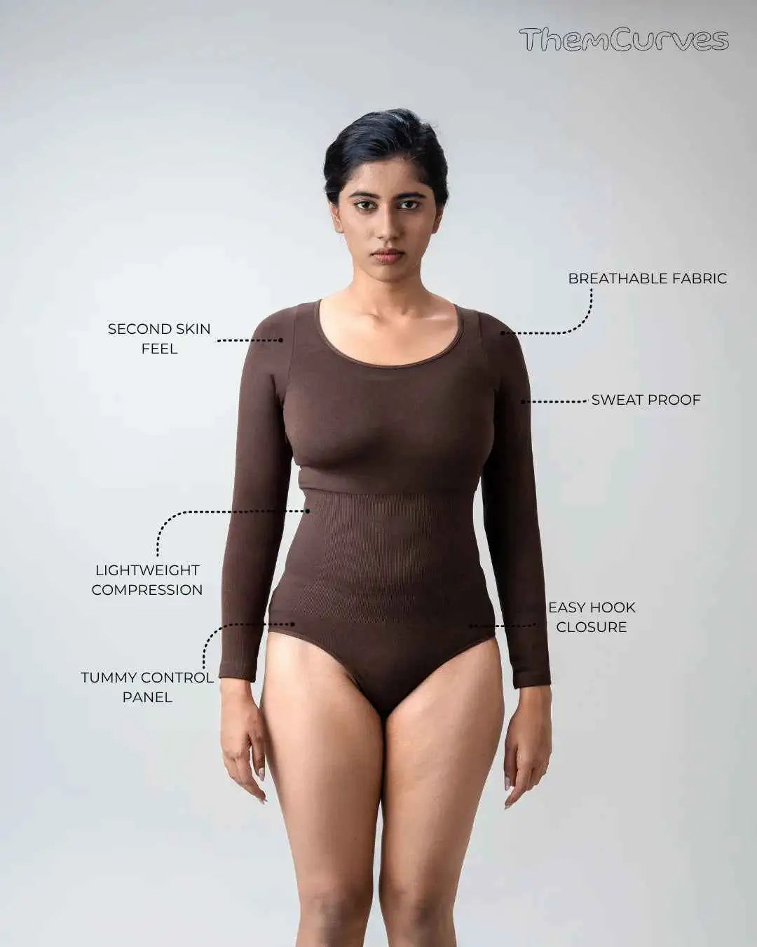 Scoop Neck Shapewear Bodysuit - Full Sleeves