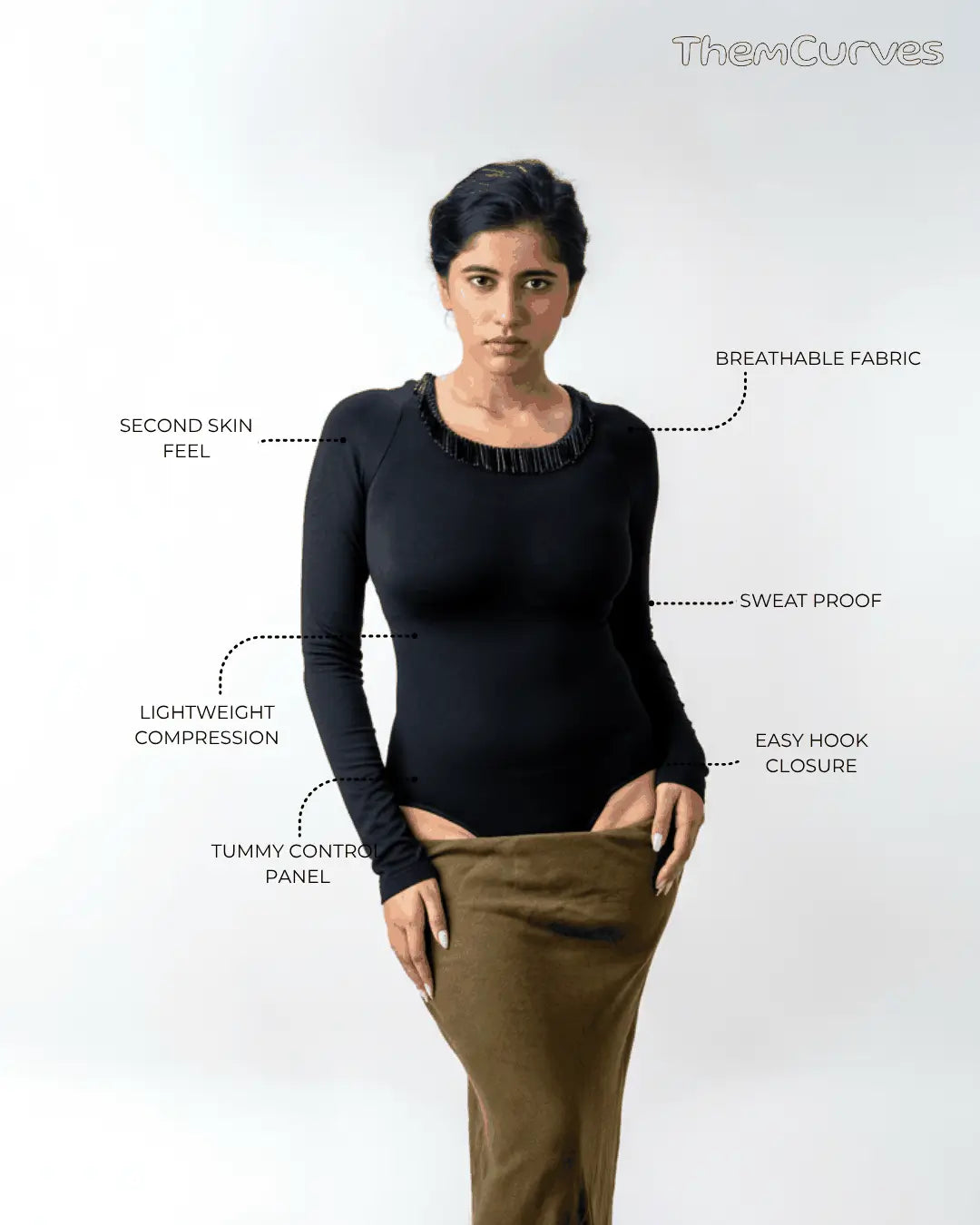 The Luxe Patch Shapewear Bodysuit - Full Sleeves ThemCurves