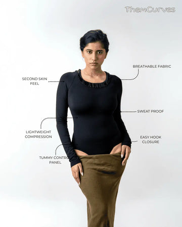 The Luxe Patch Shapewear Bodysuit - Full Sleeves ThemCurves
