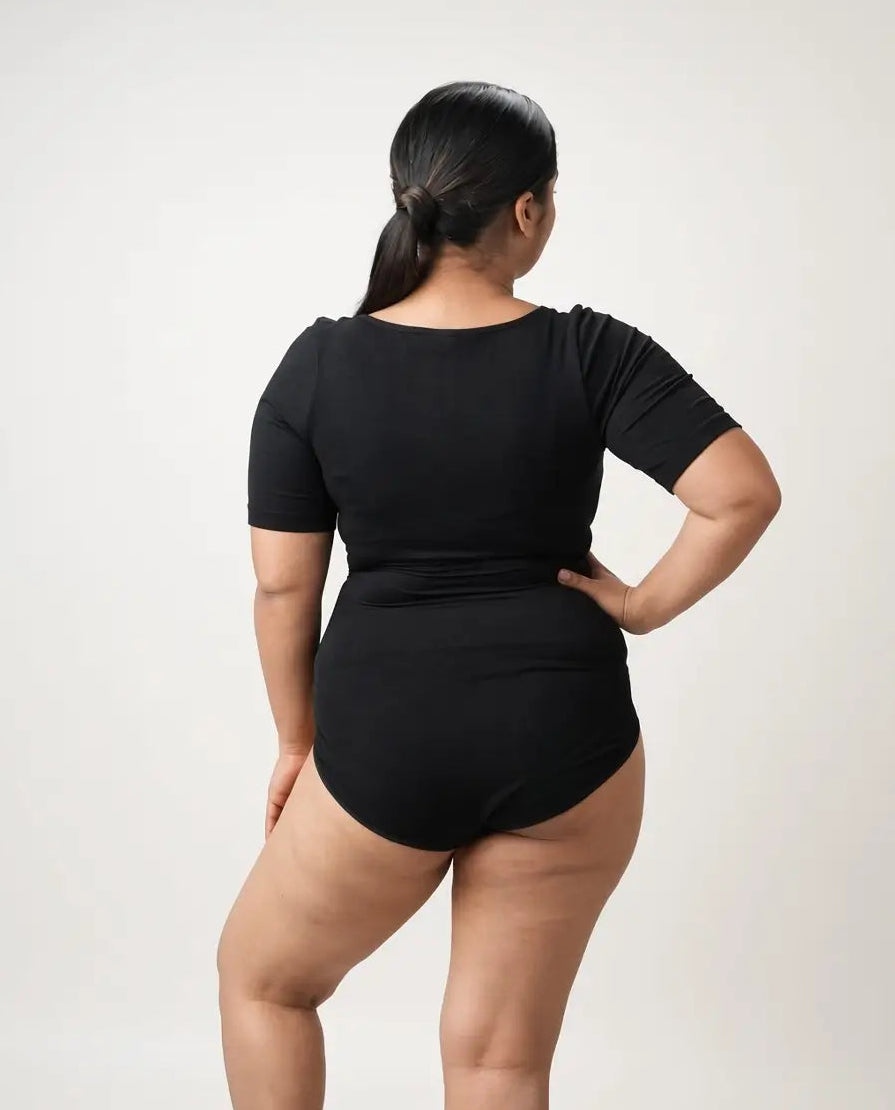 Scoop Neck Built-In Shapewear Bodysuit — Half Sleeve